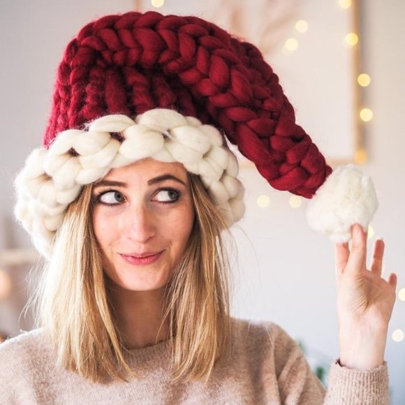 Accessories - Santa Hat Chunky Knit Christmas Hat Slouchy Beanie Icelandic Yarn
